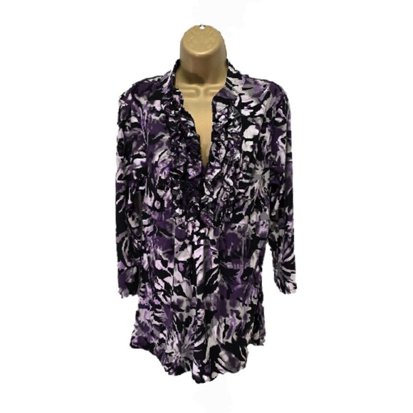 VTG Babydoll Ruffled Tunic Top Womens XL Purple Black Whimsigoth Fairy Cottage - Picture 1 of 9